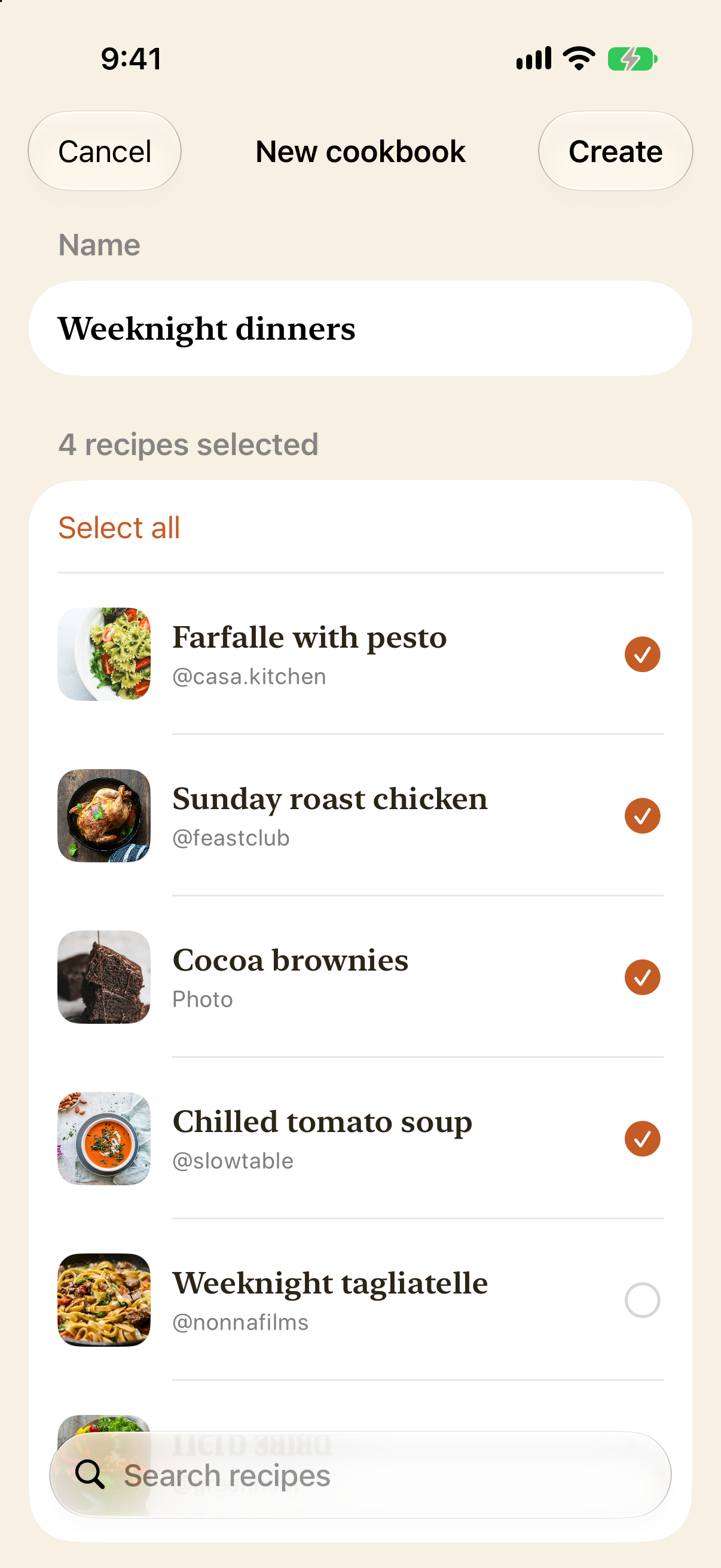 Create a cookbook and pick recipes